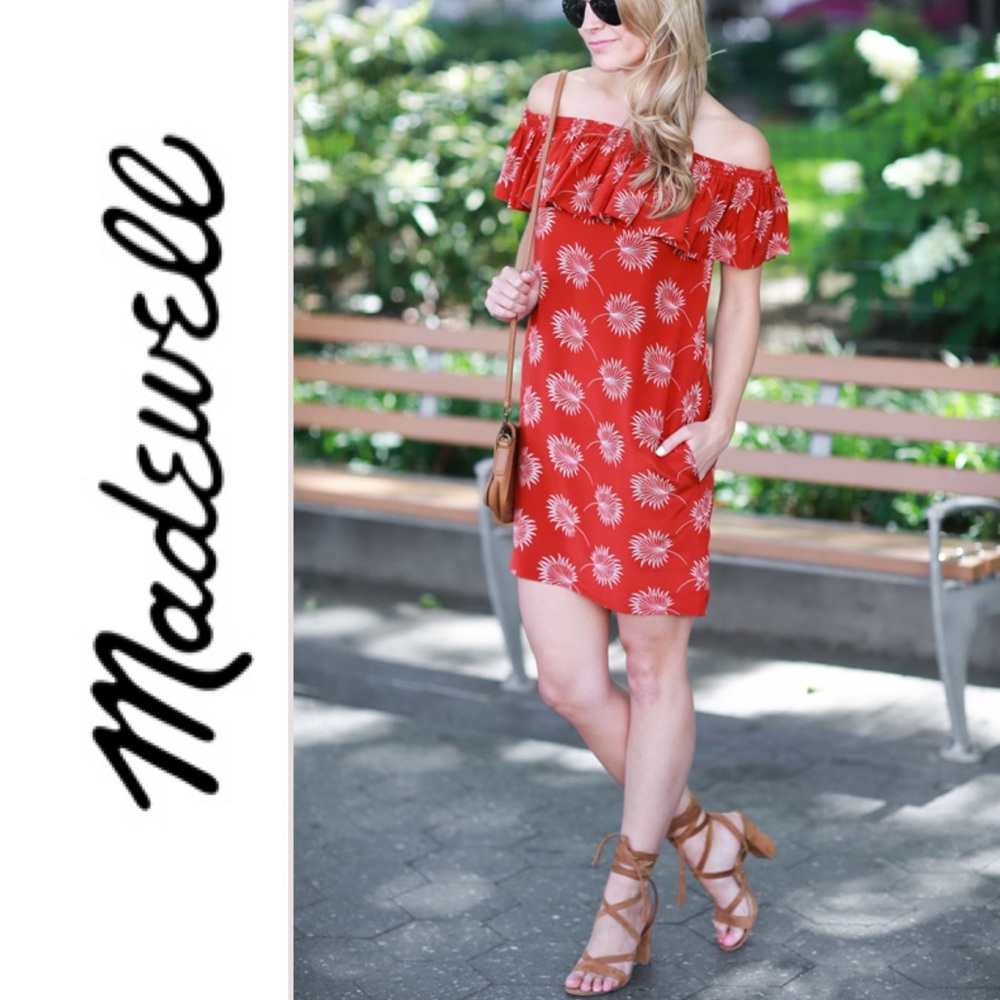 NWT Madewell Silk Off-The-Shoulder Dress in Palmflower M